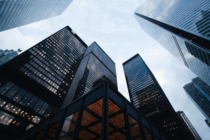 dark skyscrapers from below